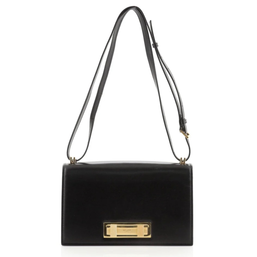 Authentic SAINT LAURENT Small Domino Black Leather Shoulder Bag